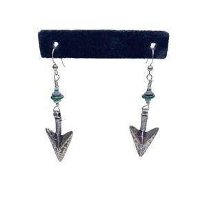 Custom Sterling Silver Hammered Arrowhead Dangle Earrings 9.4g w Beads Boho